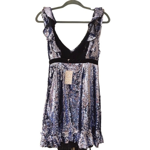Free People New With Tags Lavender Sequins Black Velvet Mini Backless Dress - Picture 4 of 12